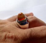 انگشتر عقیق سه پوست کهنه پایه فدیوم با مهر تهران محک کد A-4 - تصویر 4