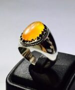 انگشتر عقیق زرد یمنی تراشدار قطعی پایه فدیوم مدل فیلی دور یو کد A-51