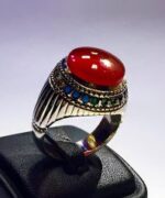 انگشتر عقیق سرخ یمنی کهنه پایه فدیوم مهر تهران اسفندیار خسروی کد  A-76