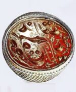 انگشتر فدیوم با نگین عقیق خطی یسیار زیبا و بی نقص با ذکر زیبای ید الله فوق ایدیهم کد EGR-12