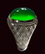 انگشتر عقيق سبز طبیعی با پايه فديوم مدل رولكسی حصیری  کد A-121