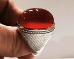 انگشتر عقیق سرخ یمنی کهنه بسیار خوش طبع و رنگ پایه فدیوم مدل حصیری کد A-131 - تصویر 4