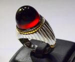 انگشتر عقیق سرخ یمنی کهنه پایه فدیوم مدل صفویه با مهر تهران رسول کد  A-150 - تصویر 2