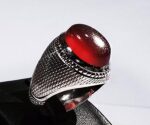 انگشتر عقیق سرخ یمنی کهنه تراشدار قطعی پایه فدیوم مدل حصیری با مهر تهران رسول کد A-157 - تصویر 2