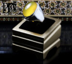 انگشتر عقیق زرد یمنی کهنه بهترین طبع و رنگ پایه فدیوم مدل ۸ ضلعی  کد A-258
