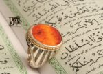 انگشتر عقیق یمنی خطی کهنه حکاکی ممتاز و کم نظیر یا الله المحمود و فی کل فعالة مربوط به دوره قاجاری کد EGR-50 - تصویر 2