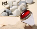 انگشتر عقیق سرخ یمنی کهنه پایه فدیوم دست ساز با مهر ( تهران محک )   کد A-335 - تصویر 2