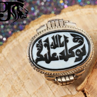 انگشتر لاکچری عقیق سه پوست خطی استثنایی ذکر توکلت علی الله پایه فدیوم مدل سوپر رولکسی اثر استاد مهرداد غلامرضا
