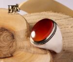 انگشتر عقیق سرخ یمنی تراشدار قطعی پایه فدیوم با مهر تهران محک  کد A-386 - تصویر 2