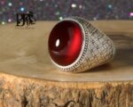 انگشتر عقیق سرخ یمنی کهنه پایه (فدیوم) استاد ((حاج حسین جدی)) مدلی خاص رولکسی حصیری و لیمیتد (مهر بیضی)کد A-425 - تصویر 3