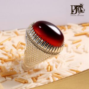 انگشتر عقیق سرخ یمنی کهنه بسیار خاص و استثنایی پایه فدیوم مدل حصیری کد A-430 - تصویر 3