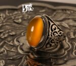 انگشتر عقیق زرد یمنی کهنه پایه فدیوم با مهر تهران محک کد A-449 - تصویر 2