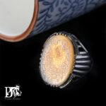 انگشتر عقیق یمنی خطی کهنه صفوی ذکر زیبای آیت الکرسی سبک کوپال پایه فدیوم مدل ستونی ترکیبی کد EGR-177 - تصویر 5