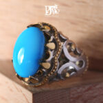 انگشتر فیروزه عجمی نیشابوری پایه فدیوم طلا دست ساز کد F-20 - تصویر 6