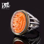 یکی از زیباترین و ممتاز ترین حکاکی های دوره قاجار ذکر زیبای یا(( صادق الوعد)) حکاکی این اثر توسط یکی از(( بزرگترین حکاکان دوره قاجار ))بر روی عقیق ناب یمانی  کد EGR-208 - تصویر 4
