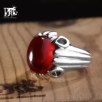 انگشتر عقیق سرخ یمنی کهنه نهایت طبع و رنگ بسیار آبدار (تراشدار قطعی) پایه (فدیوم) مدل ۴ اشک کد A-520 - تصویر 4
