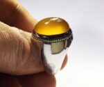 انگشتر عقیق زرد یمنی کهنه پایه نقره مدل فیلی با مهر تهران محک  کد A-593 - تصویر 3
