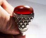 انگشتر عقیق سرخ یمنی کهنه پایه فدیوم مدل حصیری رولکسی کد A-596 - تصویر 3