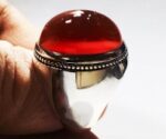 انگشتر عقیق سرخ یمنی کهنه پایه نقره مدل فیلی با مهر تهران محک  کد A-586 - تصویر 2