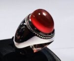 انگشتر عقیق سرخ یمنی کهنه کلاهدار  پایه فدیوم مدل فیلی با مهر ( تهران محک ) کد A-597 - تصویر 2