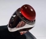 انگشتر عقیق سرخ یمنی کهنه کلاهدار  پایه فدیوم مدل فیلی با مهر ( تهران محک ) کد A-597 - تصویر 4