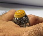 انگشتر عقیق زرد دو پوست طبیعی پایه نقره دست ساز  کد A-686 - تصویر 4