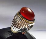 انگشتر عقیق سرخ یمنی کهنه تراشدار قطعی پایه فدیوم مدل خیاری  کد A-641 - تصویر 2