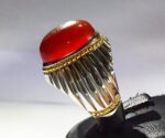 انگشتر عقیق سرخ یمنی کهنه تراشدار قطعی پایه فدیوم مدل خیاری  کد A-641 - تصویر 3
