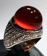 انگشتر عقیق سرخ یمنی کهنه طوق دار آبدار  کد A-663