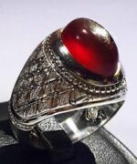 انگشتر عقیق سرخ یمنی کهنه پایه فدیوم مدل رولکسی حصیری کد A-583