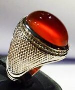 انگشتر عقیق سرخ یمنی کهنه پایه فدیوم مدل حصیری  کد A-654