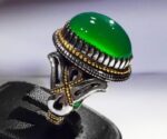 انگشتر عقیق سبز طبیعی پایه فدیوم طلا طرحی خاص بسیار زيبا  کد A-590 - تصویر 3