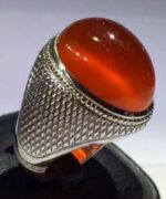 انگشتر عقیق سرخ پایه فدیوم مدل حصیری اثر استاد اسفندیار خسروی کد A-707
