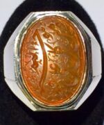 انگشتر عقیق خطی کهنه قاجاری اثر کمیاب استاد مرتضی شیرازی