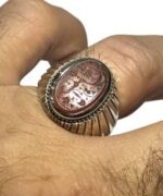 انگشتر عقیق سرخ یمنی خطی یا حسین پایه نقره دست ساز کد EGR-280