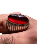 انگشتر عقيق سرخ يمنی رگه دار