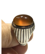 انگشتر عقیق جز یمنی تراشدار قطعی پایه فدیوم با مهر ( تهران محک ) کد A-956 - تصویر 3