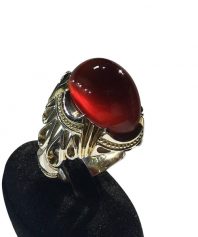 aghigh944-2 انگشتر عقیق سرخ یمنی کهنه پایه فدیوم مدل تمام شبکه کد A-982 - تصویر 1
