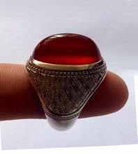 image-1b انگشتر عقیق سرخ یمنی کهنه پایه فدیوم مدل رولکسی حصیری با مهر تهران محک کد A-572 - تصویر 1