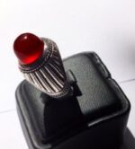 انگشتر عقیق سرخ آفریقایی کاملا طبیعی پایه فدیوم مدل حصیری با مهر تهران رسول  کد A-574