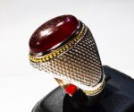 انگشتر عقیق سرخ یمنی کهنه تراشدار قطعی کد A-625 - تصویر 4