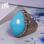 انگشتر-فیروزه-نیشابوری-درشت-و-قواره-دار-تراش-تابوتی-بسیار-خاص